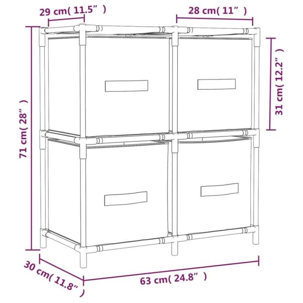 vidaXL opbevaringsreol med 4 stofkurve 63x30x71 cm stål grå