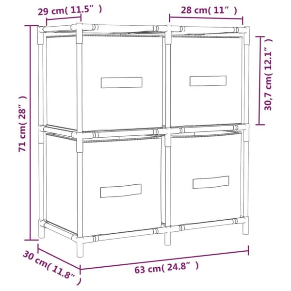 vidaXL opbevaringsreol med 4 stofkurve 63x30x71 cm stål cremefarvet