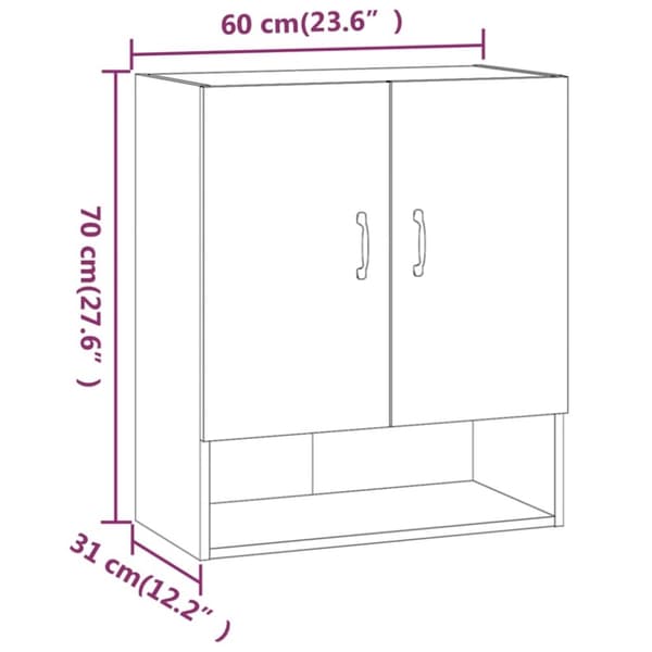 vidaXL vægskab 60x31x70 cm konstrueret træ sonoma-eg
