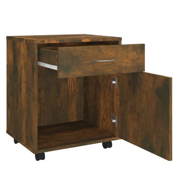 vidaXL skab med hjul 45x38x54 cm konstrueret træ røget egetræ