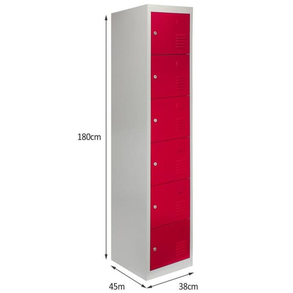 3 x metalopbevaringsskabe - seks døre, rød - fladpakke