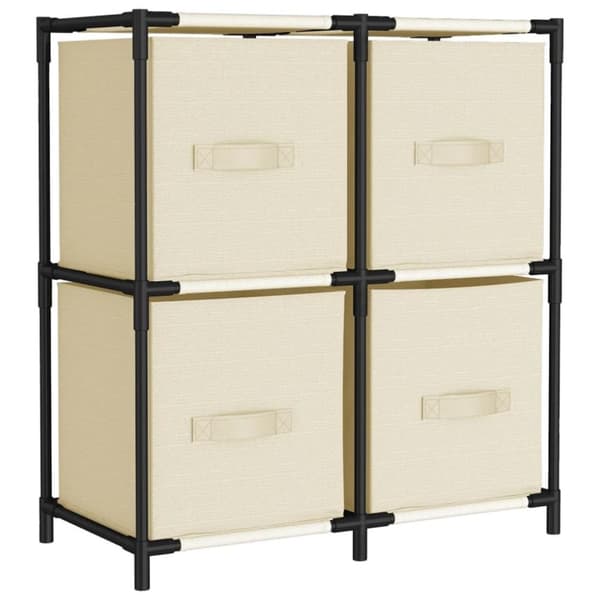 vidaXL Förvaringsskåp med 4 tygkorgar gräddvit 63x30x71 cm stål