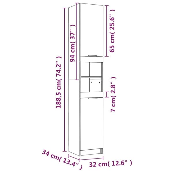 vidaXL badeværelsesskab 32x34x188,5 cm konstrueret træ hvid højglans