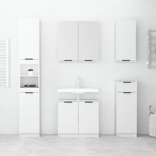 vidaXL badeværelsesskab 32x34x188,5 cm konstrueret træ hvid højglans