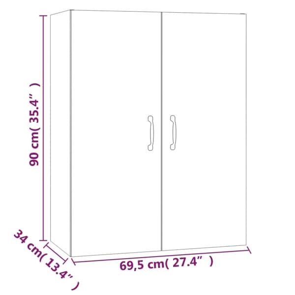 vidaXL vægskab 69,5x34x90 cm konstrueret træ røget egetræsfarve