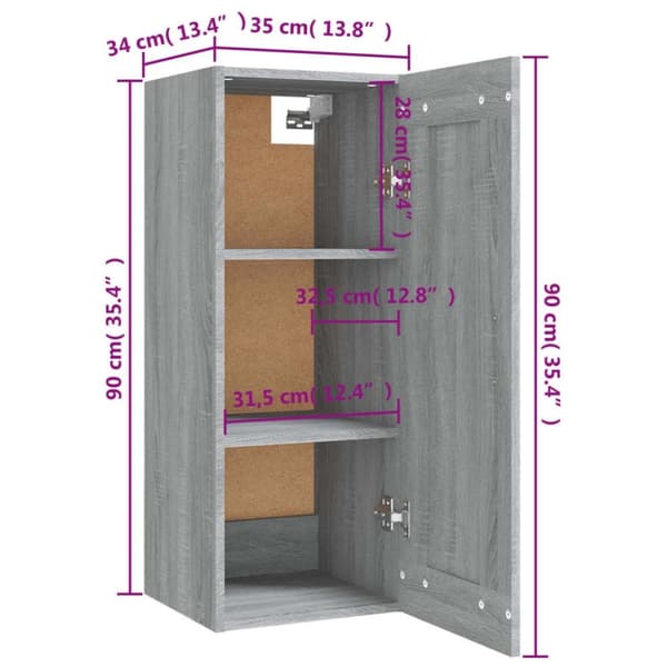 vidaXL vægskab 35x34x90 cm konstrueret træ grå sonoma-eg