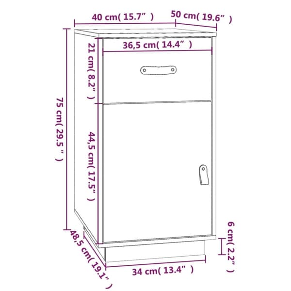 vidaXL skrivebordsskab 40x50x75 cm massivt fyrretræ