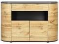 Miniatyrbillede 6 af 11: Kommode 4 Låger Lyst Træ med Sort MDF Rustik Stil Skab med Skuffe til Entre Soveværelse Stue