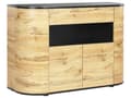 Miniatyrbillede 1 af 11: Kommode 4 Låger Lyst Træ med Sort MDF Rustik Stil Skab med Skuffe til Entre Soveværelse Stue