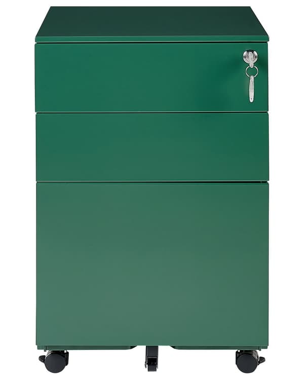 Laatikosto vihreä 39 x 60 x 50 cm teräs muovi 3 laatikkoa pyörät lukittava moderni
