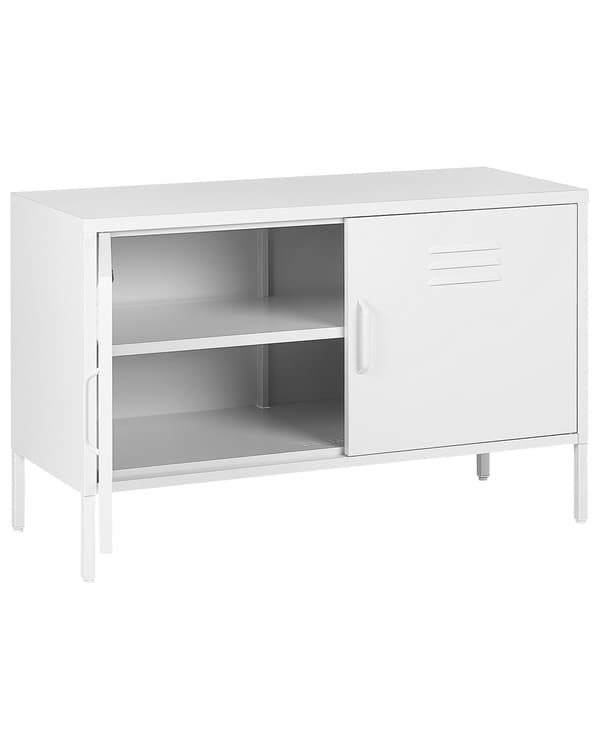 Senkki valkoinen 100 x 65 x 40 cm teräs 2 ovea 2 hyllyä lattiasuoja industriaalinen moderni