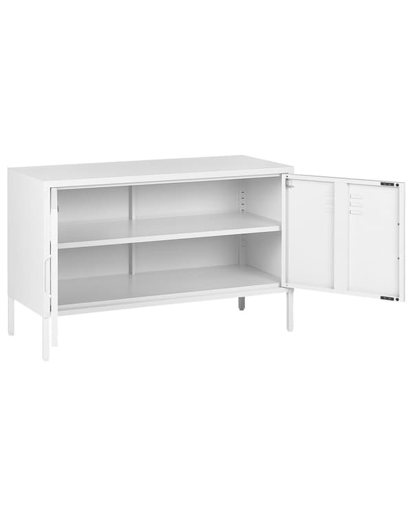Senkki valkoinen 100 x 65 x 40 cm teräs 2 ovea 2 hyllyä lattiasuoja industriaalinen moderni