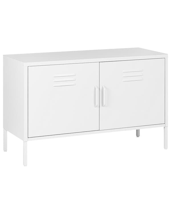 Senkki valkoinen 100 x 65 x 40 cm teräs 2 ovea 2 hyllyä lattiasuoja industriaalinen moderni