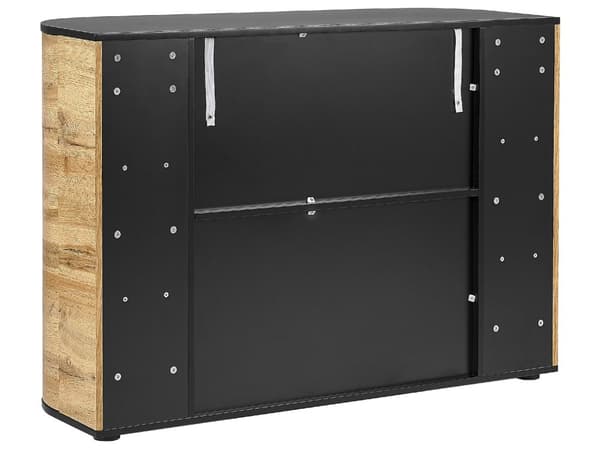 Senkki vaalea puu musta 120 x 83 x 40 cm MDF-levy 4 ovea hyllyt laatikko rustiikkinen boho