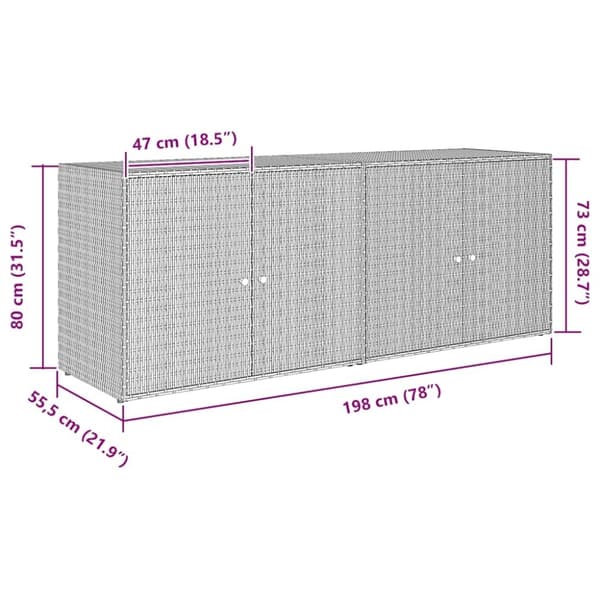 vidaXL Putekasse svart 198x55,5x80 cm polyrotting