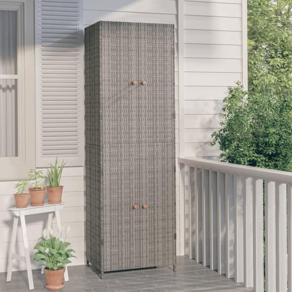 vidaXL Puutarhan säilytyskaappi harmaa 59x40x180 cm polyrottinki