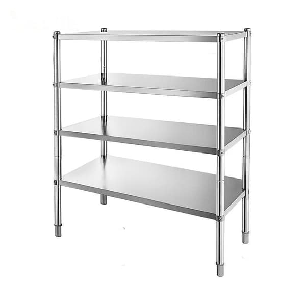Rostfritt Stålhylla för 330 kg - 4/5-vånings, tvärbalk, ventilhål för fräschör.