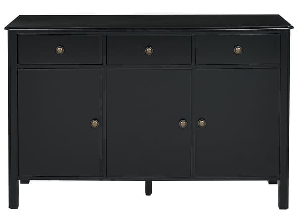 Kommode Sort Guld MDF Skænk til Pigeværelse Indretning Skuffer Døre Opbevaring Stue Møbel Smal Design