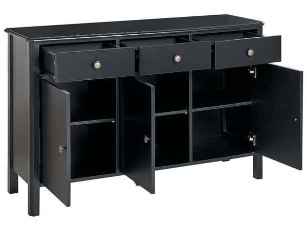 Kommode Sort Guld MDF Skænk til Pigeværelse Indretning Skuffer Døre Opbevaring Stue Møbel Smal Design