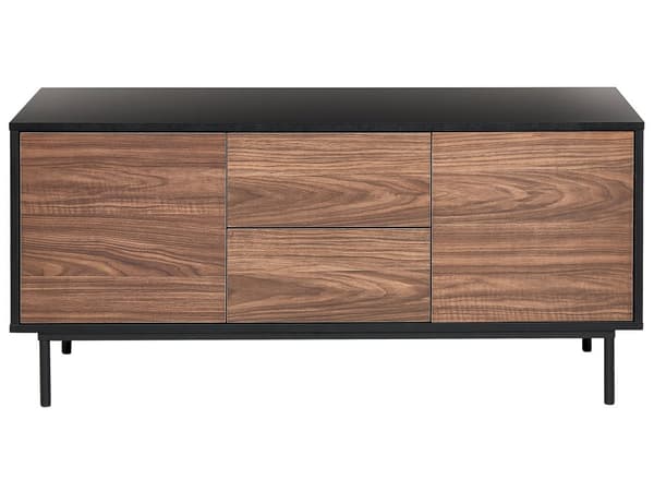 Skænk Sort Mørkt Træ Kommode med Skuffer og Låger Opbevaring Tilbehør til Stuen Lav Tvbænk Minimalistisk Design