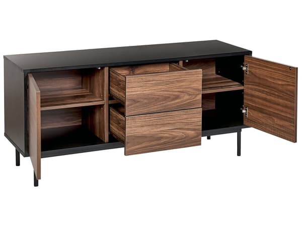 Skænk Sort Mørkt Træ Kommode med Skuffer og Låger Opbevaring Tilbehør til Stuen Lav Tvbænk Minimalistisk Design