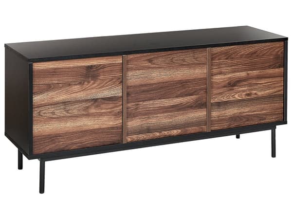 Skænk Sort Mørkt Træ Kommode med Skuffer og Låger Opbevaring Tilbehør til Stuen Lav Tvbænk Minimalistisk Design