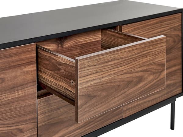 Skænk Sort Mørkt Træ Kommode med Skuffer og Låger Opbevaring Tilbehør til Stuen Lav Tvbænk Minimalistisk Design