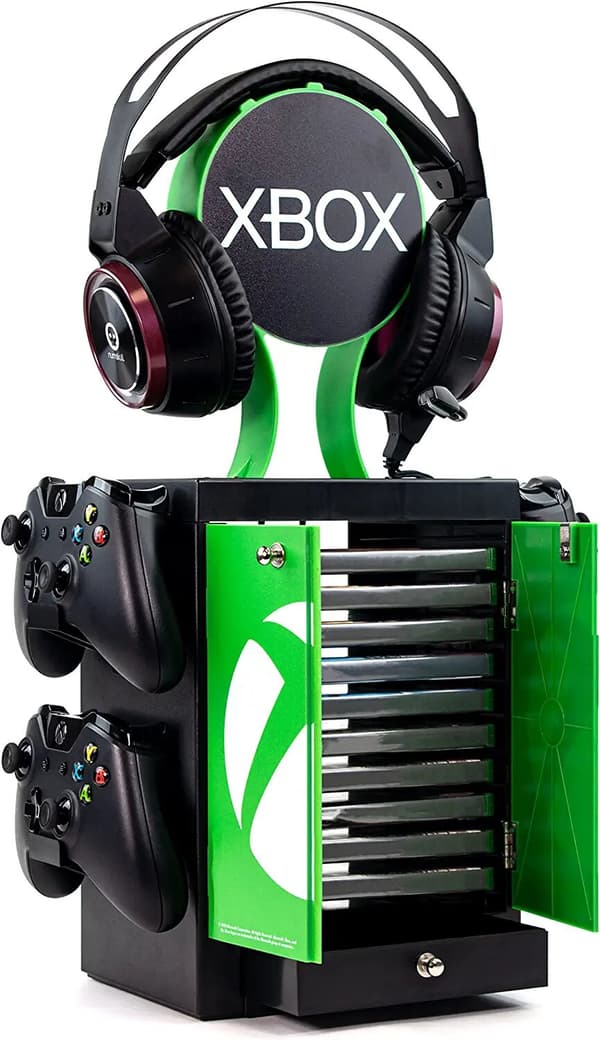 Numskull - Xbox-inspirerat spelskåp för 4 handkontroller - 10 spel - 1 headset