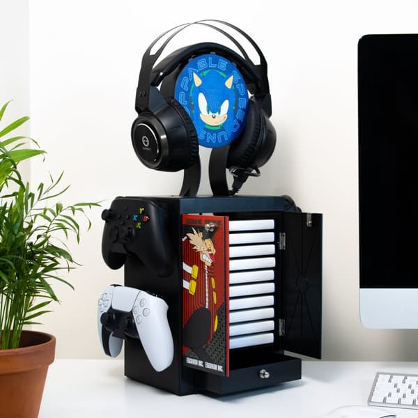 Numskull - SEGA - Officiell Sonic the Hedgehog-spelförvaringsenhet för 4 styrenheter - 10 spel - 1 headset