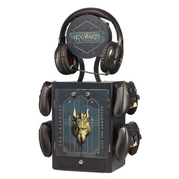 Numskull - Hogwarts Legacy-inspirerat spelskåp för 4 handkontroller - 10 Playstation- eller Xbox-spel - 1 headset