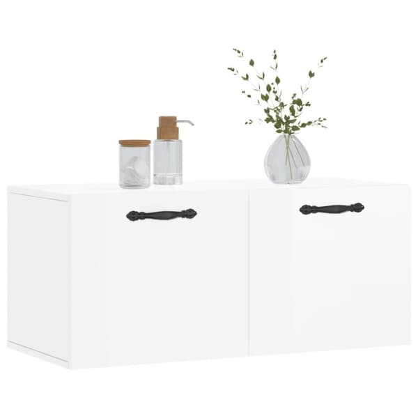 vidaXL Seinäkaappi korkeakiilto valkoinen 80x36,5x35 cm tekninen puu