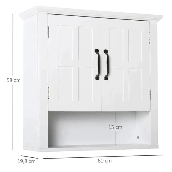 Rootz Cabinet - Bathroom Cabinet - Kitchen Cabinet - Wall Cabinet - Bathroom Shelf - Wood - White - 60 x 19.8 x 58 cm