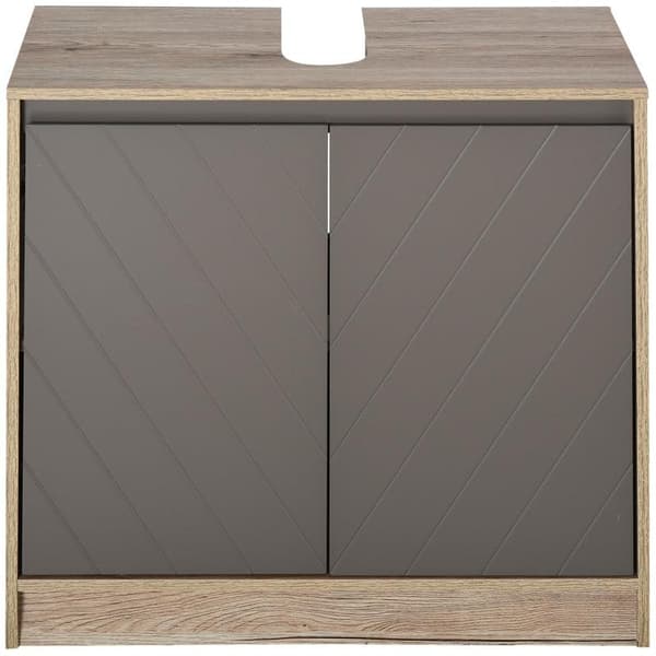 Rootz Skåp - Tvättställsskåp - Badrumsskåp - Badrumsmöbler - 2 Dörrar Skåp - Grå/Ek - 60 x 30 x 59,8 cm