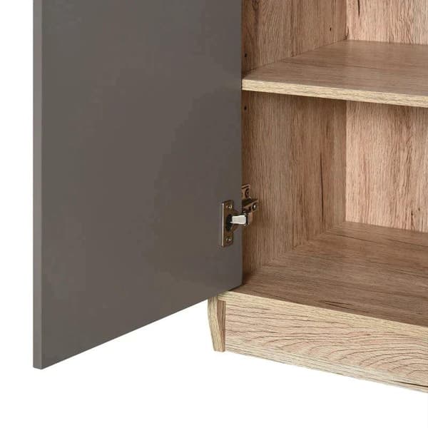 Rootz Skåp - Tvättställsskåp - Badrumsskåp - Badrumsmöbler - 2 Dörrar Skåp - Grå/Ek - 60 x 30 x 59,8 cm