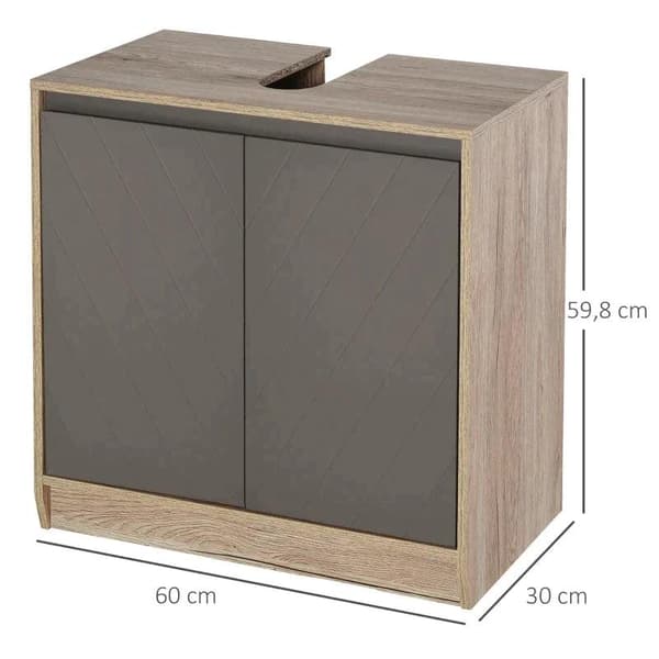 Rootz Skåp - Tvättställsskåp - Badrumsskåp - Badrumsmöbler - 2 Dörrar Skåp - Grå/Ek - 60 x 30 x 59,8 cm