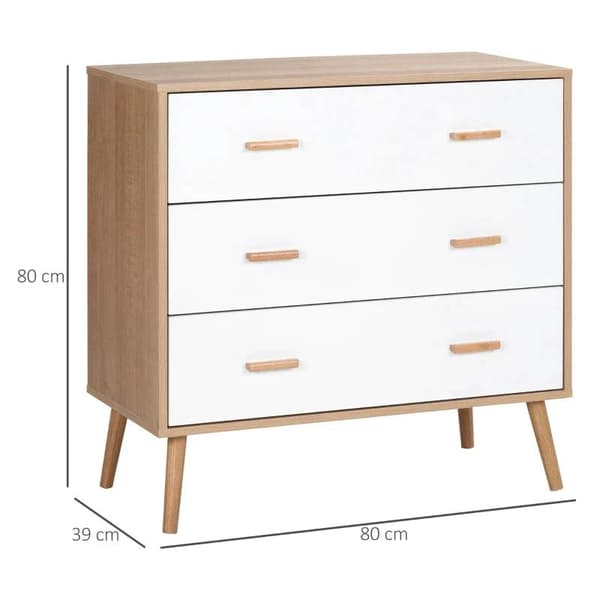 Rootz kommode - Opbevaringsskabe - Med 3 skuffer - Spånplade - Hvid + Natur - 80 cm x 39 cm x 80 cm
