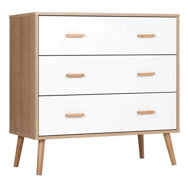Rootz kommode - Opbevaringsskabe - Med 3 skuffer - Spånplade - Hvid + Natur - 80 cm x 39 cm x 80 cm