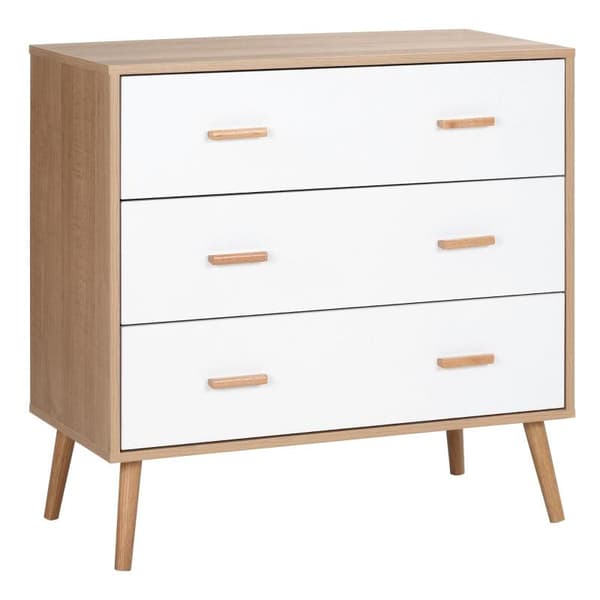 Rootz kommode - Opbevaringsskabe - Med 3 skuffer - Spånplade - Hvid + Natur - 80 cm x 39 cm x 80 cm