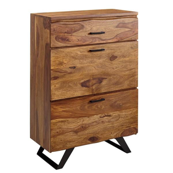 Rootz kommode 80x120x41,5 cm massivt sheesham træ - metal hall kommode - Skænk Highboard med trækant - Kommode skab træ moderne - Stående skab skænk k