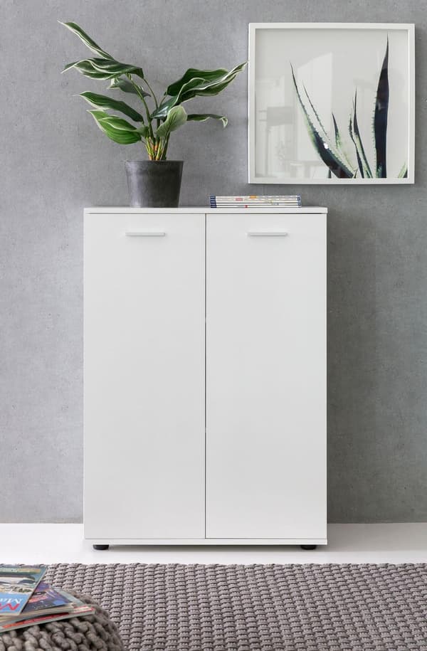 Rootz kommode med 2 låger 71x104x35cm multifunktionsskab træ hvid - Entreskab lyst moderne - Skab lille - Skænk mat skænk - Kommode hallmøbler