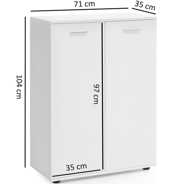 Rootz kommode med 2 låger 71x104x35cm multifunktionsskab træ hvid - Entreskab lyst moderne - Skab lille - Skænk mat skænk - Kommode hallmøbler