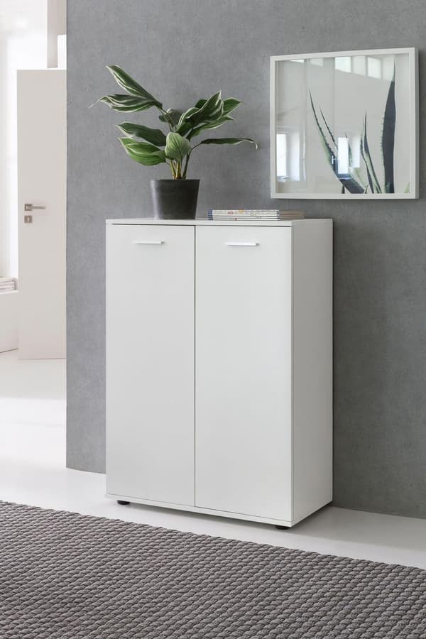 Rootz kommode med 2 låger 71x104x35cm multifunktionsskab træ hvid - Entreskab lyst moderne - Skab lille - Skænk mat skænk - Kommode hallmøbler