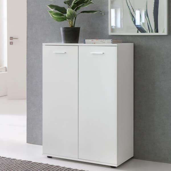 Rootz kommode med 2 låger 71x104x35cm multifunktionsskab træ hvid - Entreskab lyst moderne - Skab lille - Skænk mat skænk - Kommode hallmøbler