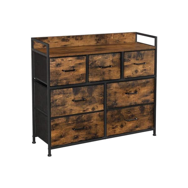 Rootz kommode - Kommode - Opbevaringskommode - Kommode i industrielt design - Med 7 stofskuffer - Vintage Brun-Sort - 98 x 28,5 x 85 cm