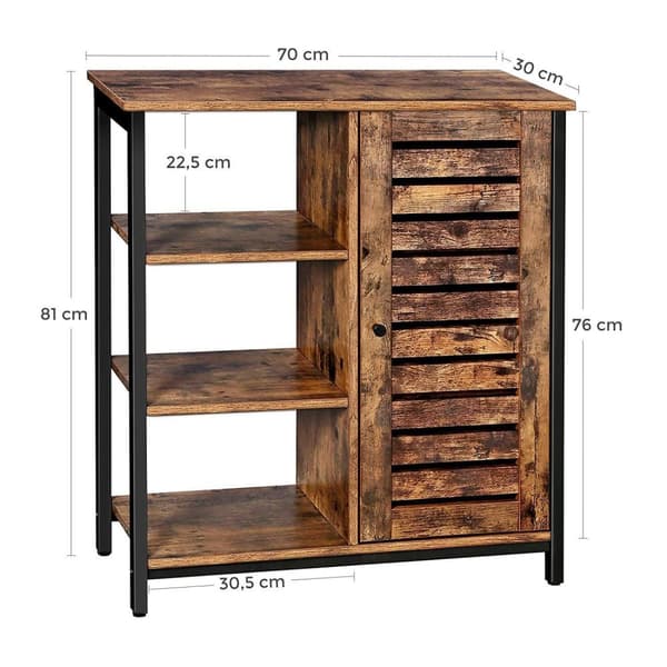 Rootz Industriell Förvaringsskåp - Skänk - Skåp med 3 hyllor - Brun - 70 x 30 x 81 cm