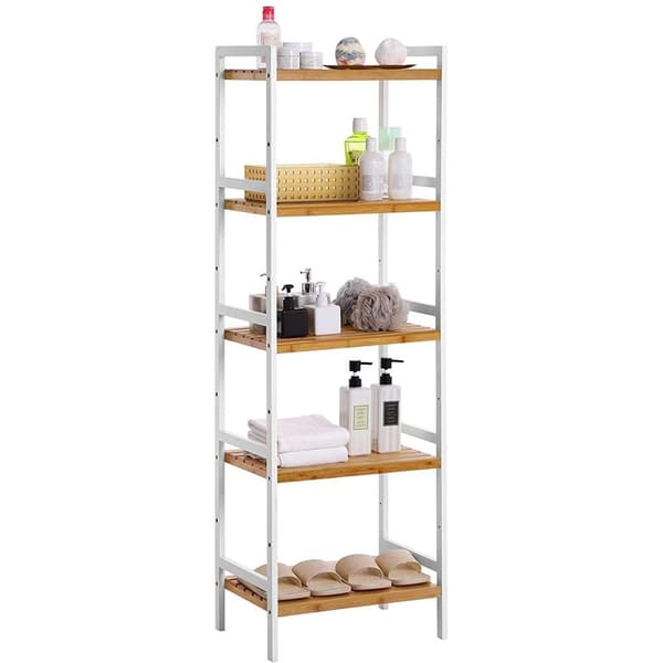 Rootz-hyllytaso - Säilytysteline - Keittiökaappi - Bambu - Valkoinen - Beige - 5 tasoa - 45 x 31,5 x 142 cm