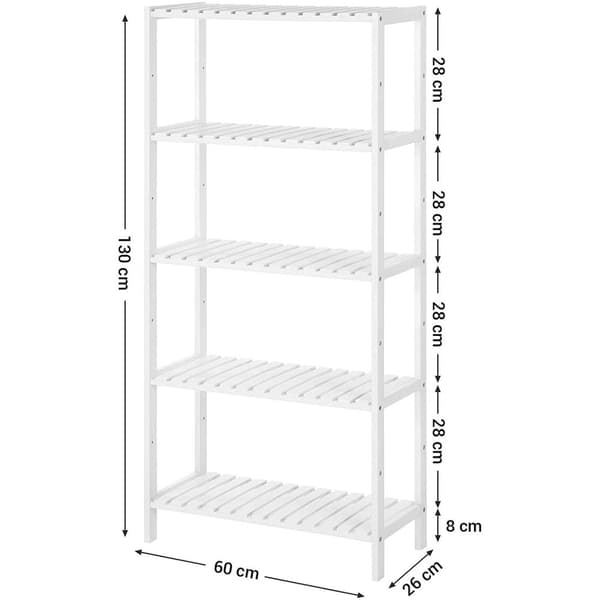 Rootz Badeværelsesskab - Opbevaringsskab - 5 niveauer - Bambus - Højdejusterbar - Hvid - 60 x 26 x 130 cm