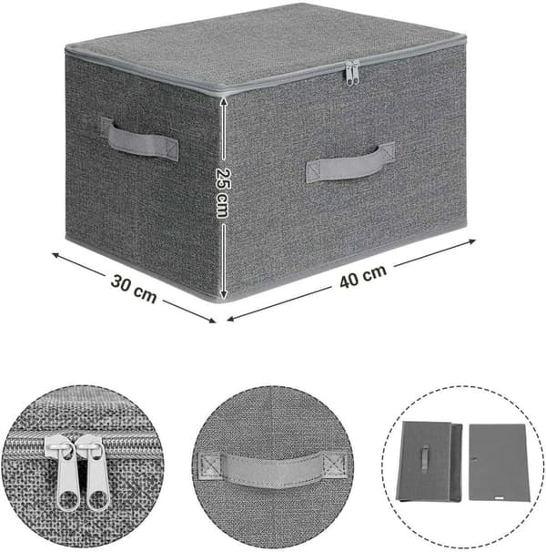 Rootz-säilytyslaatikot - 3 kpl - Kansi - Taitettava - Kangas - Kahvat - Harmaa - 40 x 30 x 25 cm