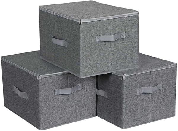 Rootz-säilytyslaatikot - 3 kpl - Kansi - Taitettava - Kangas - Kahvat - Harmaa - 40 x 30 x 25 cm
