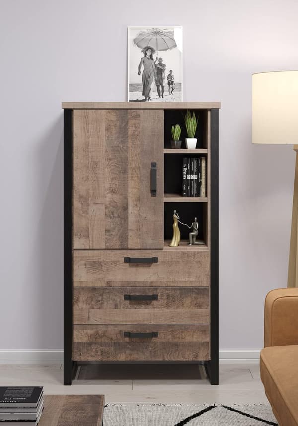 Rootz Stylish Wooden Storage - Furniture - Unit Cabinet Piece - Brown & Black - 87 x 155 x 45 cm